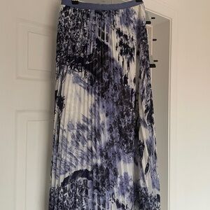 Babaton Blue & White Pleated midi Skirt
